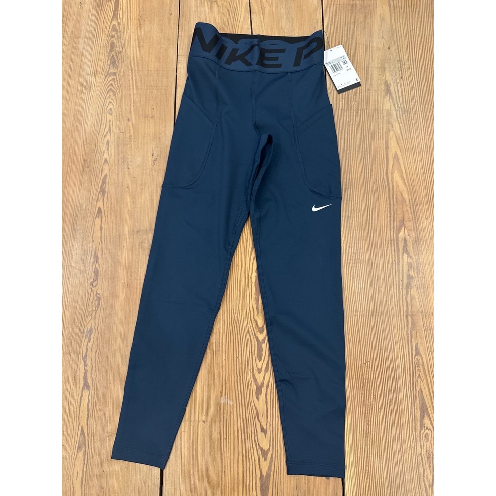 Nike Pro Dri‎ Fit Womens XS Training Leggings Pockets Cropped Green Blue